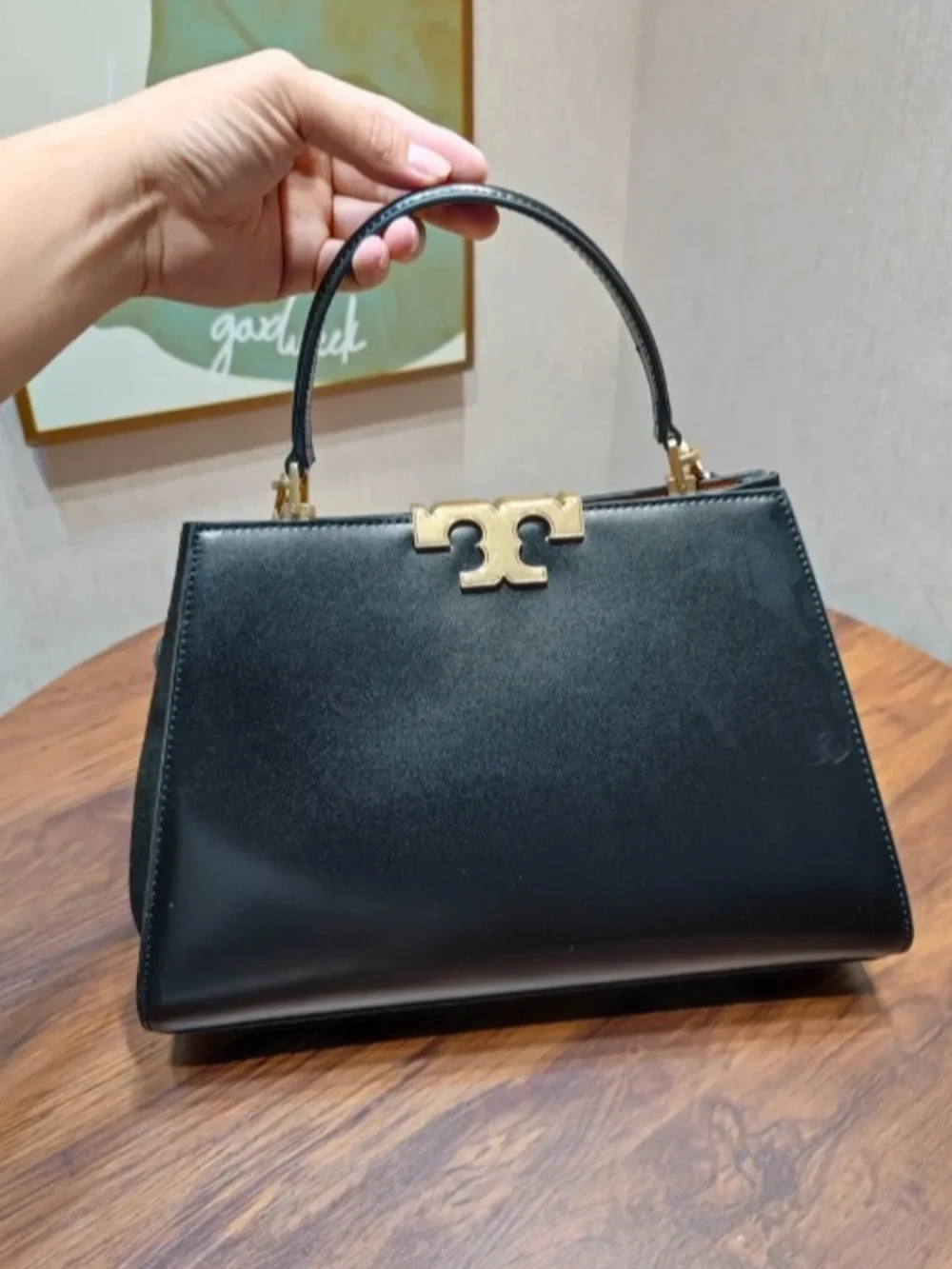 Tory Burch Black Leather Top-Handle Satchel with Gold Hardware